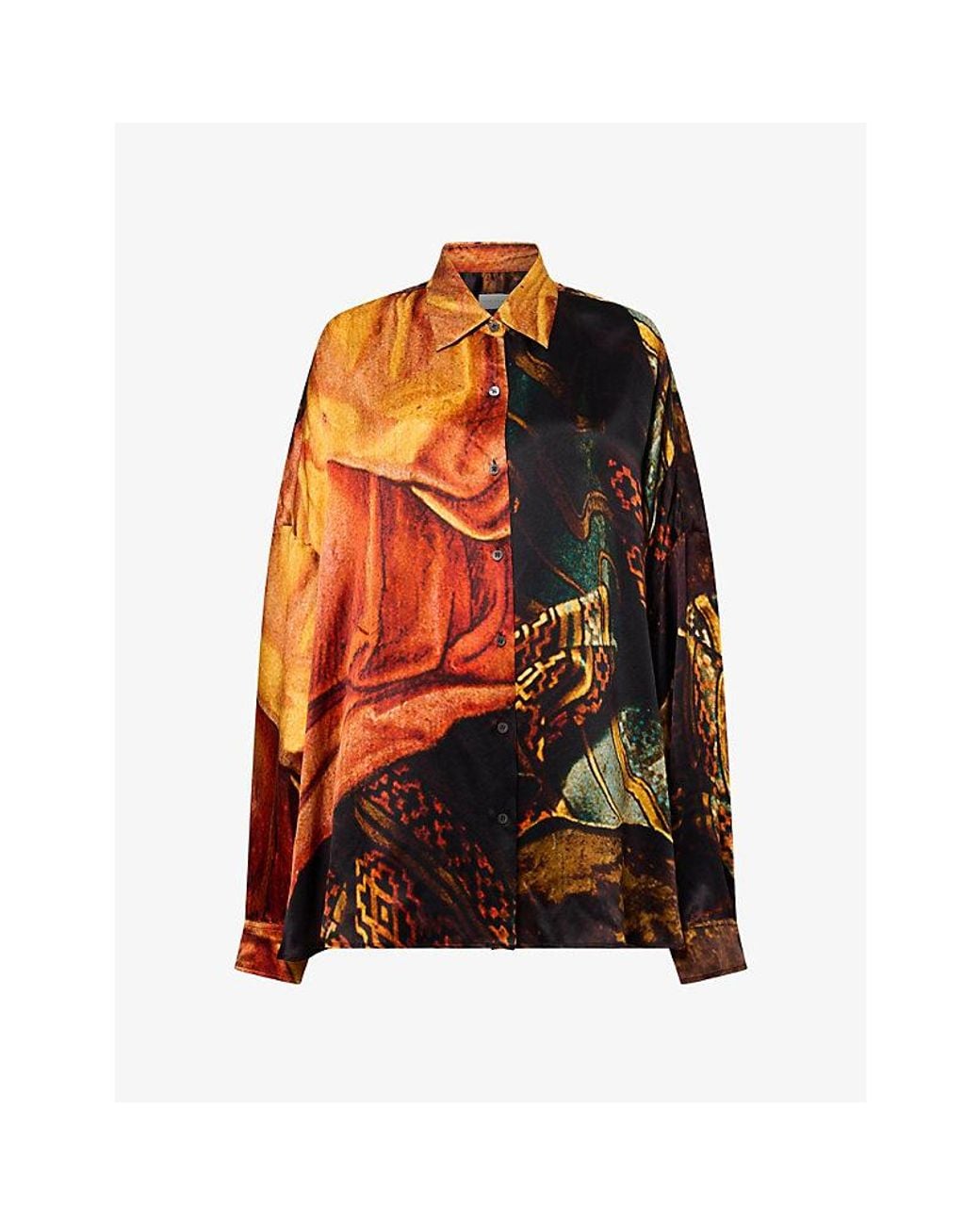 Dries Van Noten Orange Casia Graphic-Print Silk Shirt