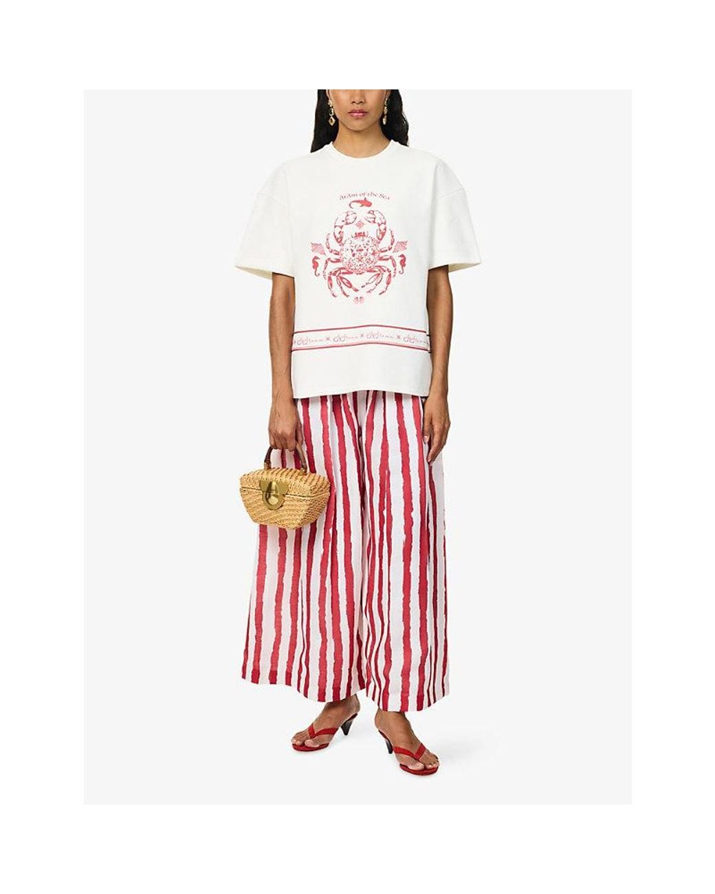 Ara White Brand-Print Relaxed-Fit Cotton T-Shirt