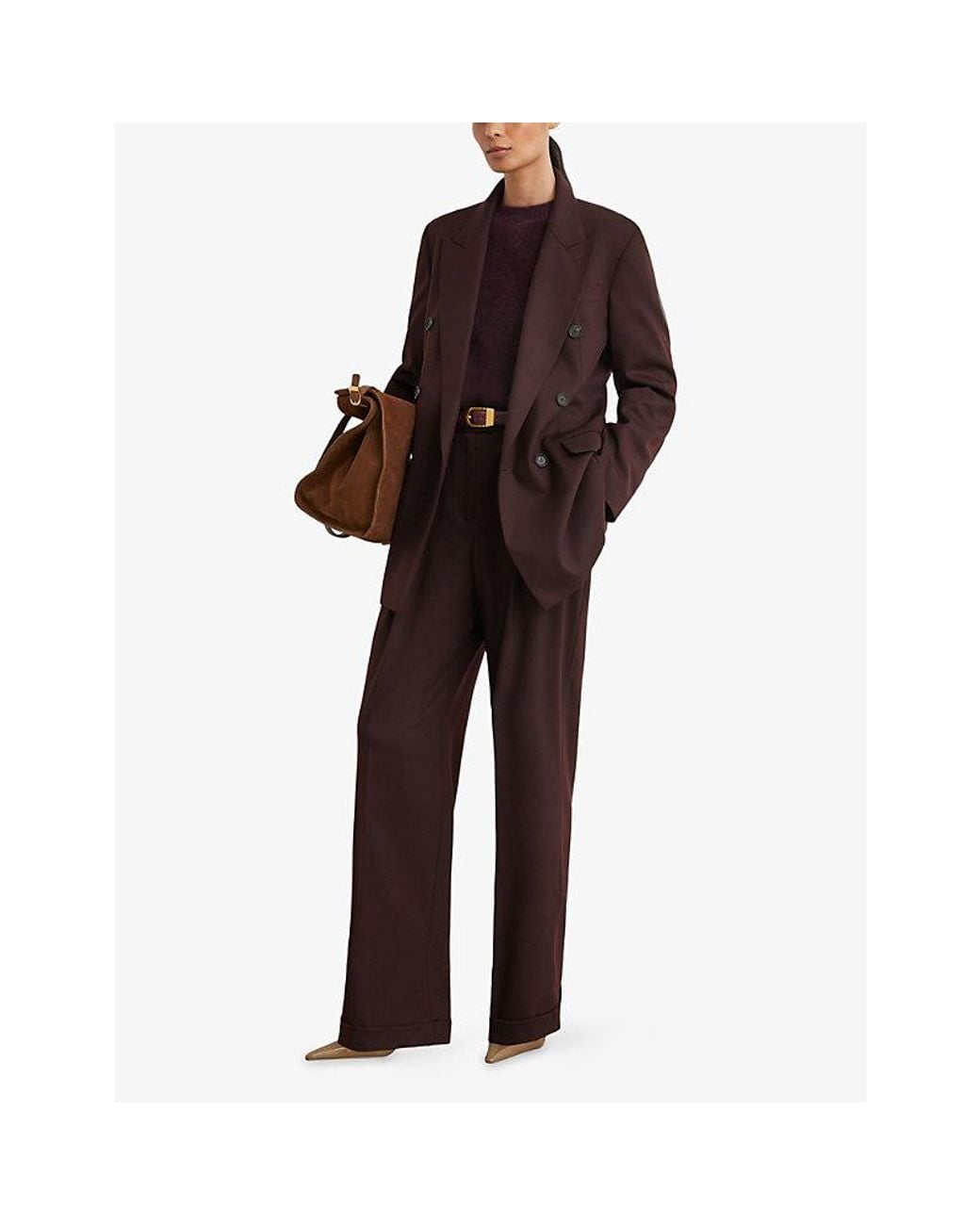 Reiss Purple Leisel Double-Breasted Wool-Blend Blazer