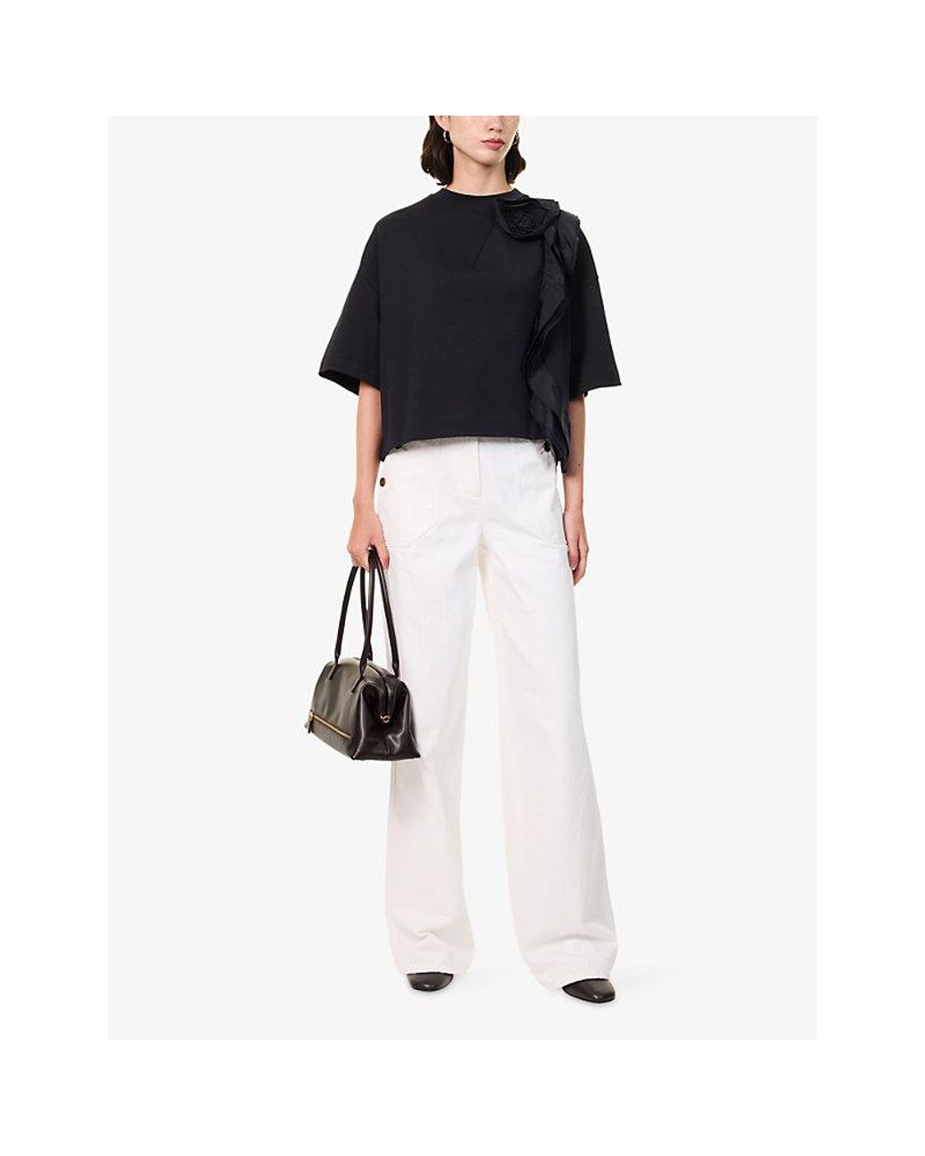 Max Mara Blue Frilly Cotton-Jersey T-Shirt
