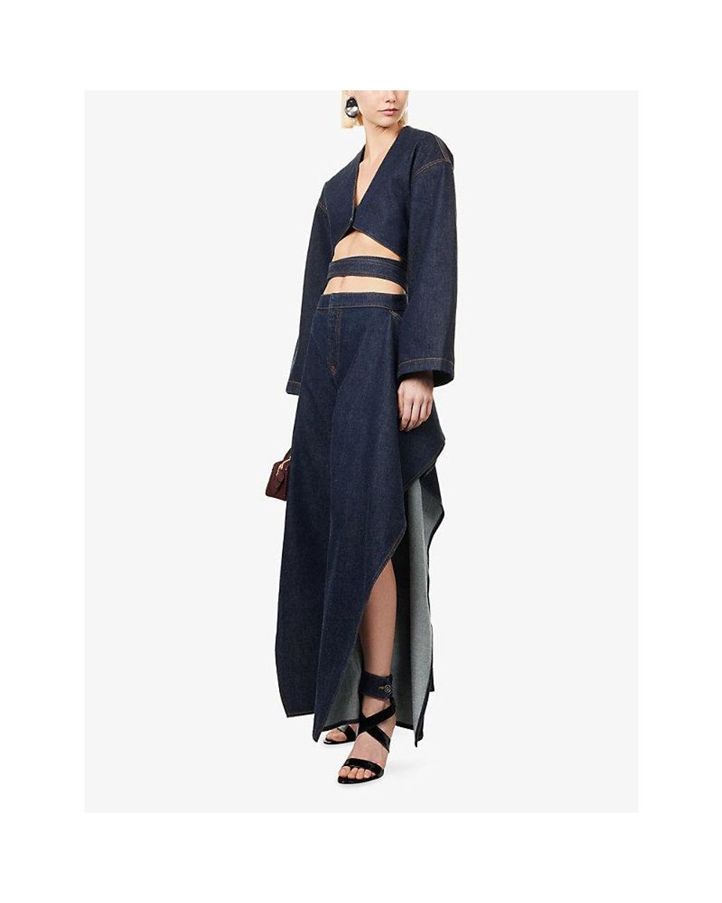 Alaïa Blue Ruffle-Hem Contrast-Stitch Denim Jeans