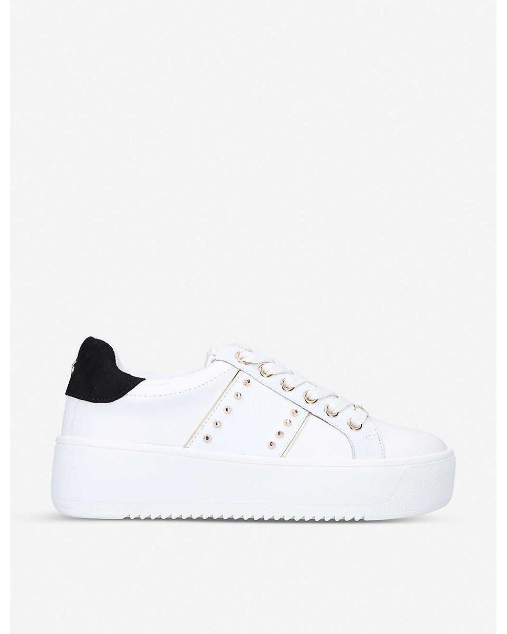 white faux leather flatform trainers