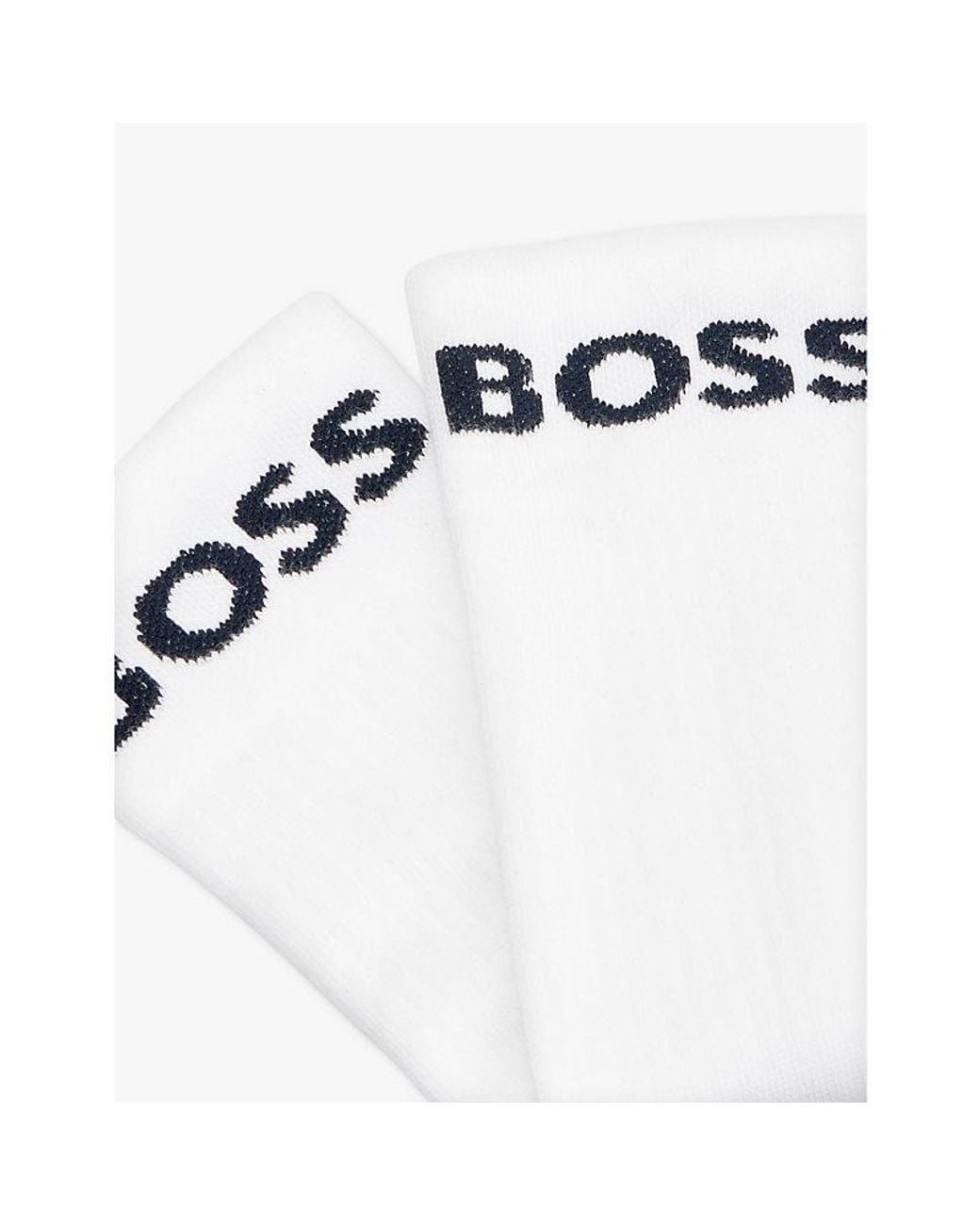Boss White Branded Pack Of Two Cotton-Blend Socks for men