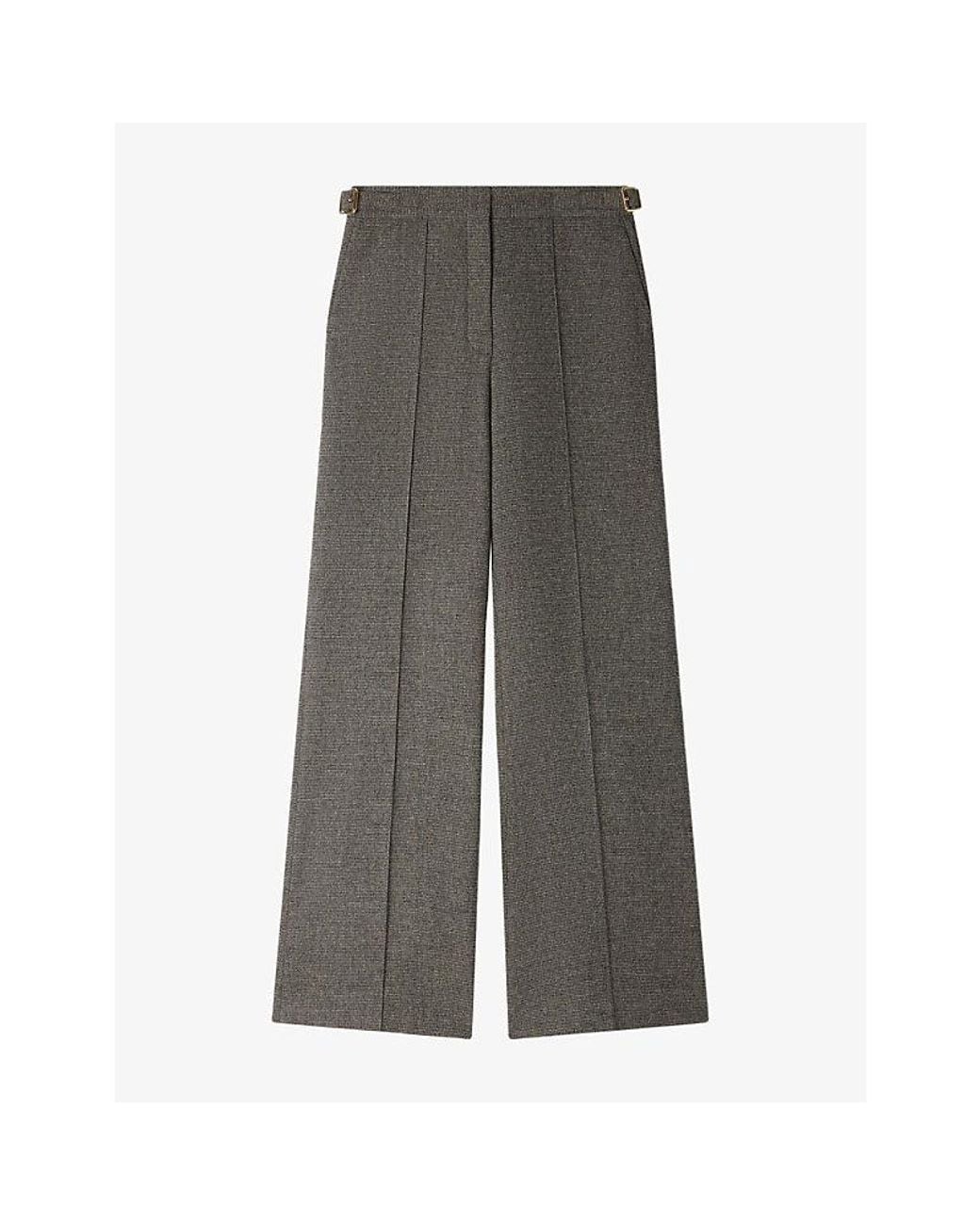 Sandro Gray Houndstooth-Pattern Straight-Leg High-Rise Wool-Blend Trousers