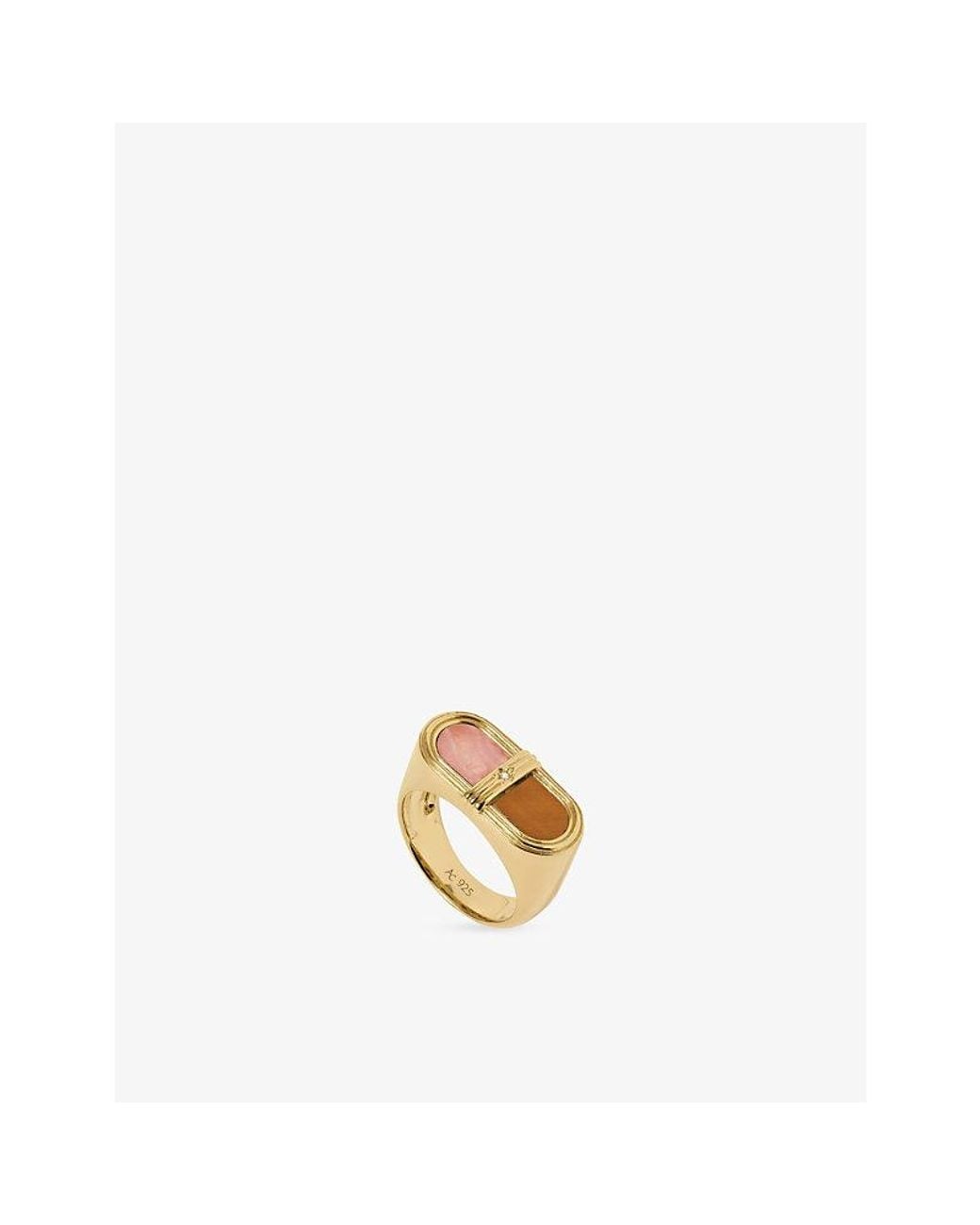 Astley Clarke Metallic X Laura Jackson Signet 18Ct-Plated Sterling- Tiger's Eye, Rhodochrosite And Sapphire Ring
