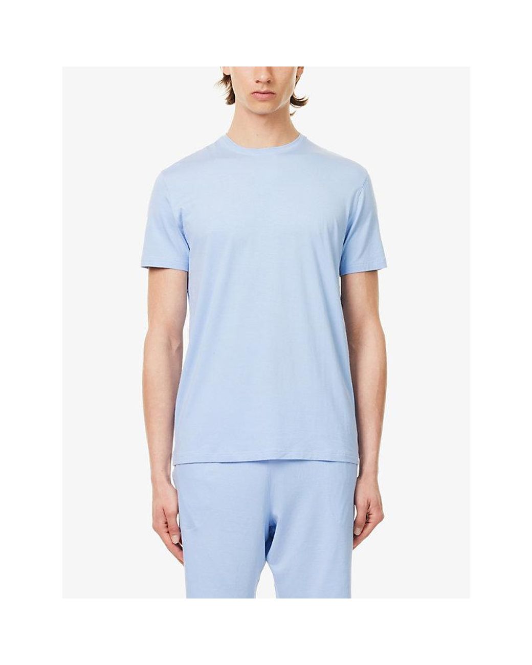 Derek Rose Blue Basel Short-Sleeved Stretch-Woven Pyjama Top for men