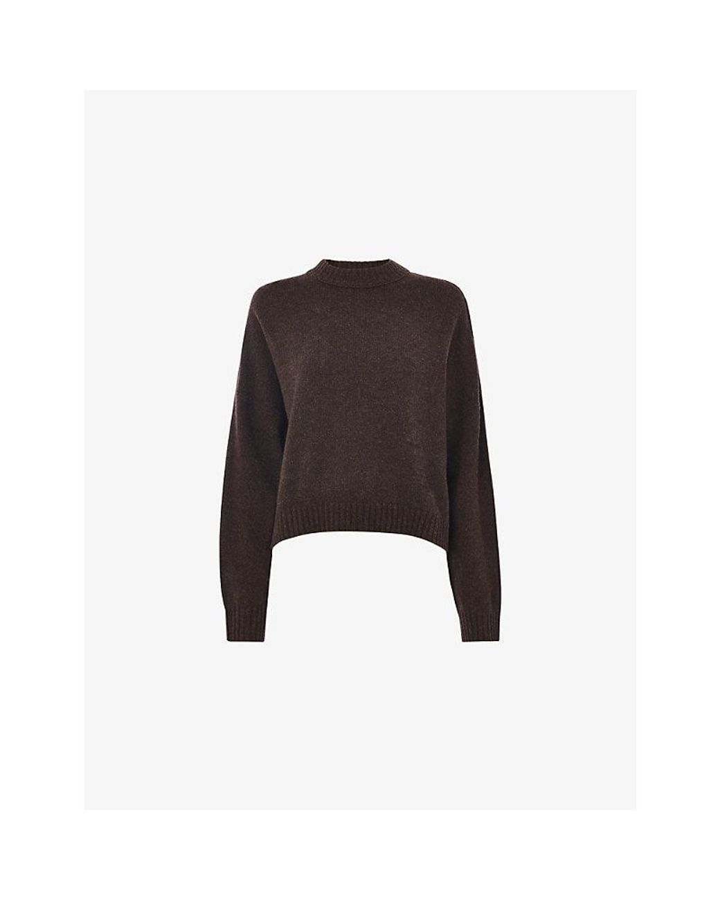 Whistles Black Curved-Hem Regular-Fit Wool Jumper