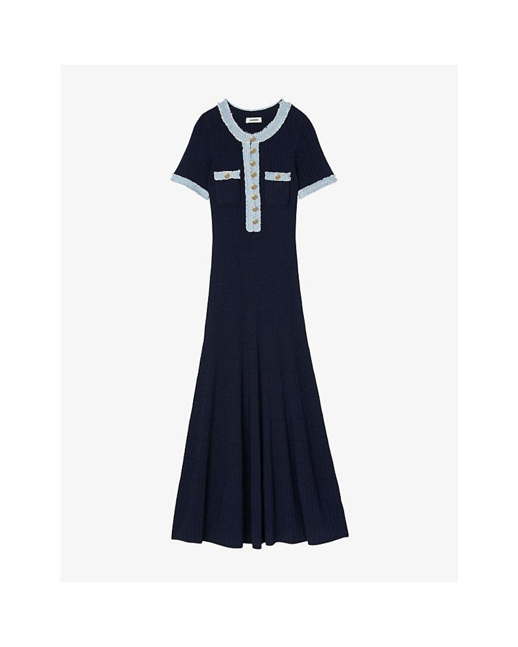 sandro knit and denim dress Denim-Trim Knitted Maxi in Blue Vanity Units