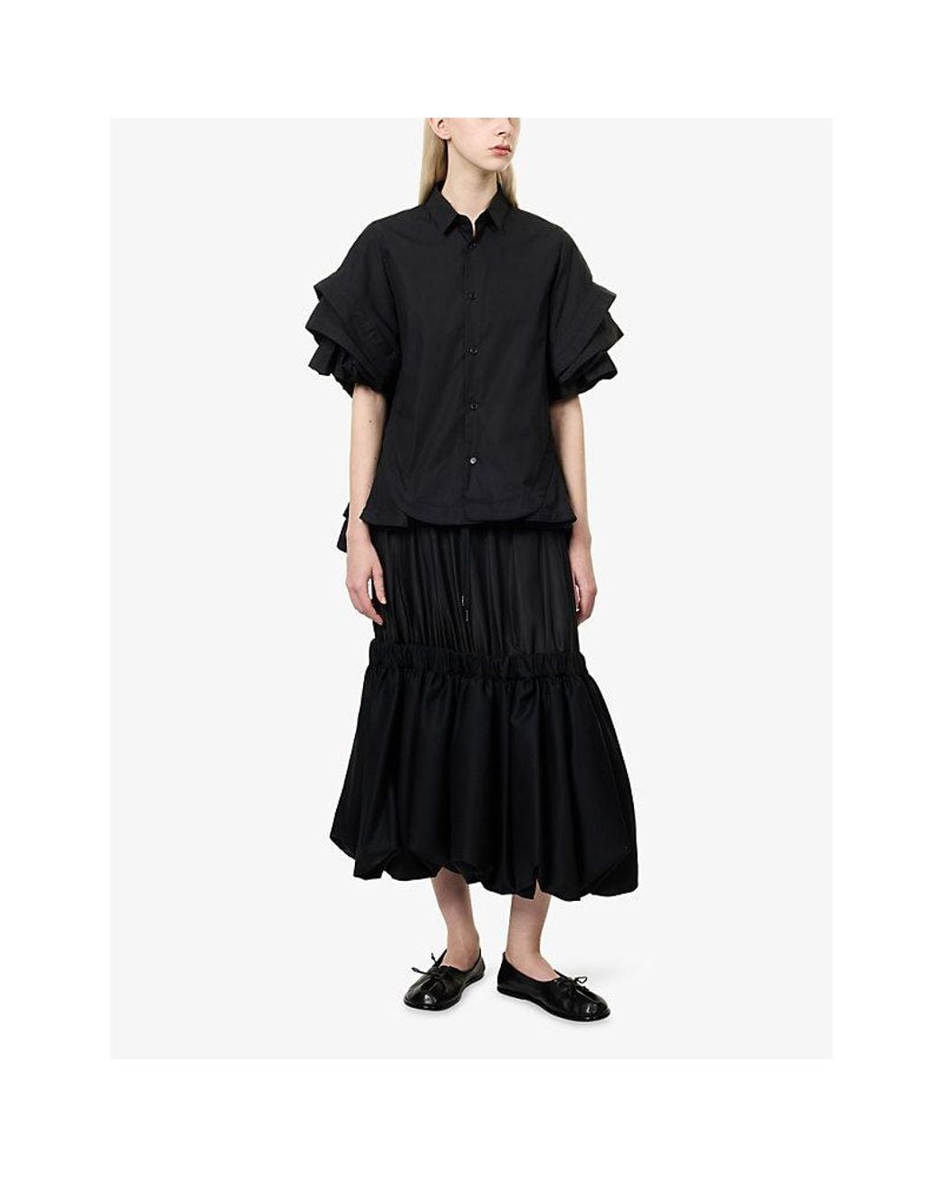 Noir Kei Ninomiya Black Ruffle Short-Sleeve Cotton Shirt