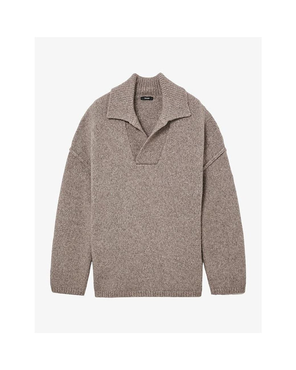Reiss Gray Vatali Open-Neck Wool And Cotton-Blend Jumper for men