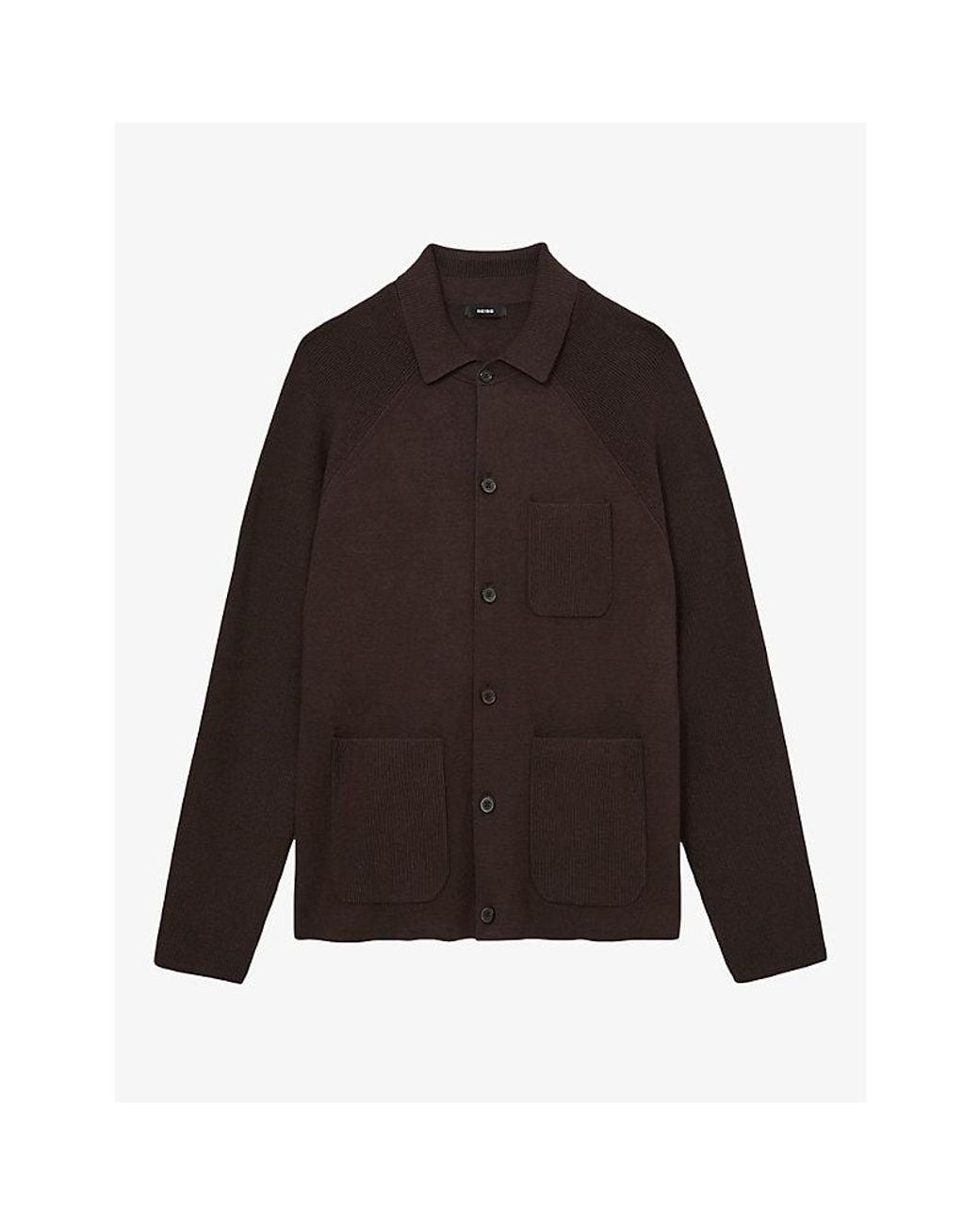Reiss Brown Fitzwilliam Button-Through Knitted Cardigan for men