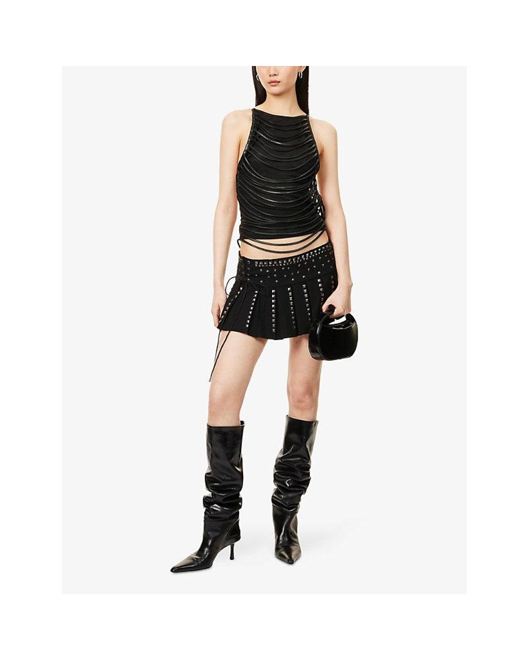 Jaded London Slashed Pu Halter Open-Back Stretch-Woven Top