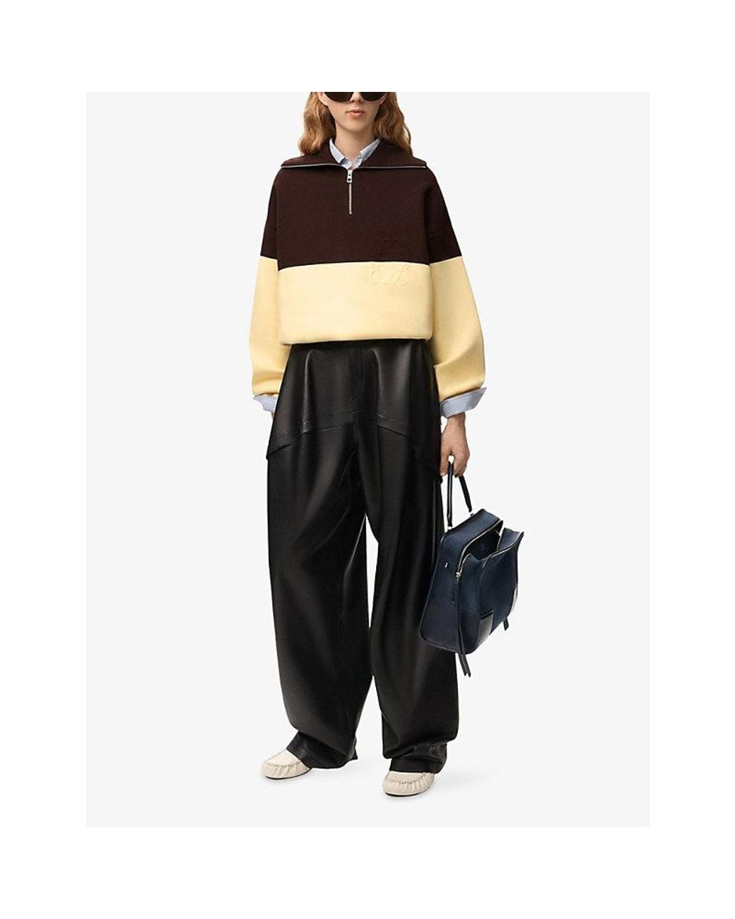 Loewe Brown Colour-Block Half-Zip Cotton-Blend Jumper