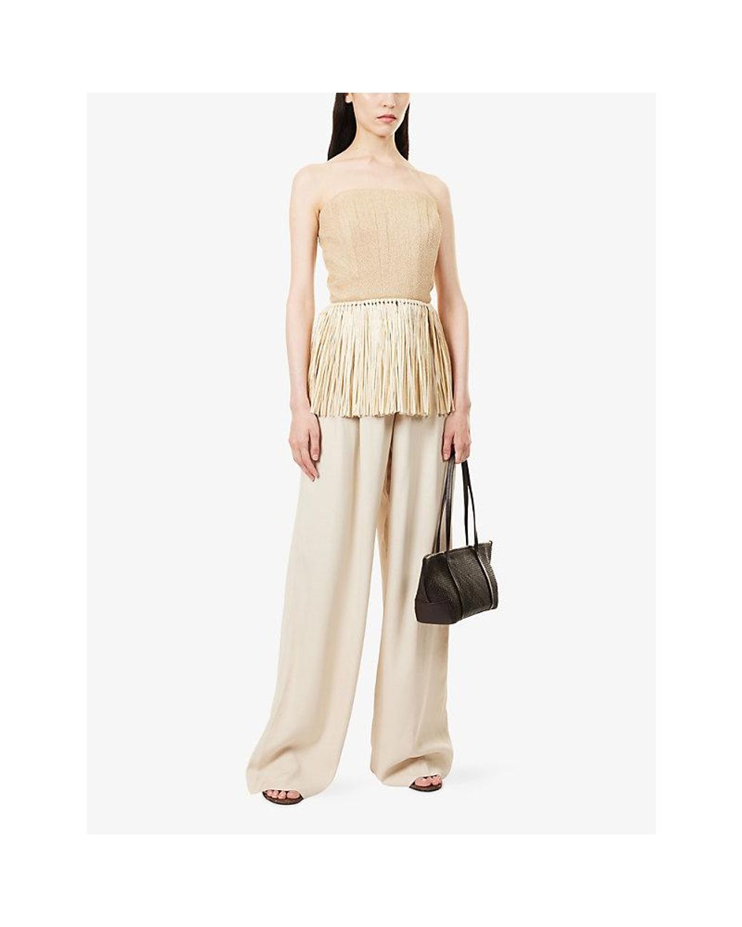 Rebirth Natural Sleeveless Fringed Cotton-Blend Corset Top