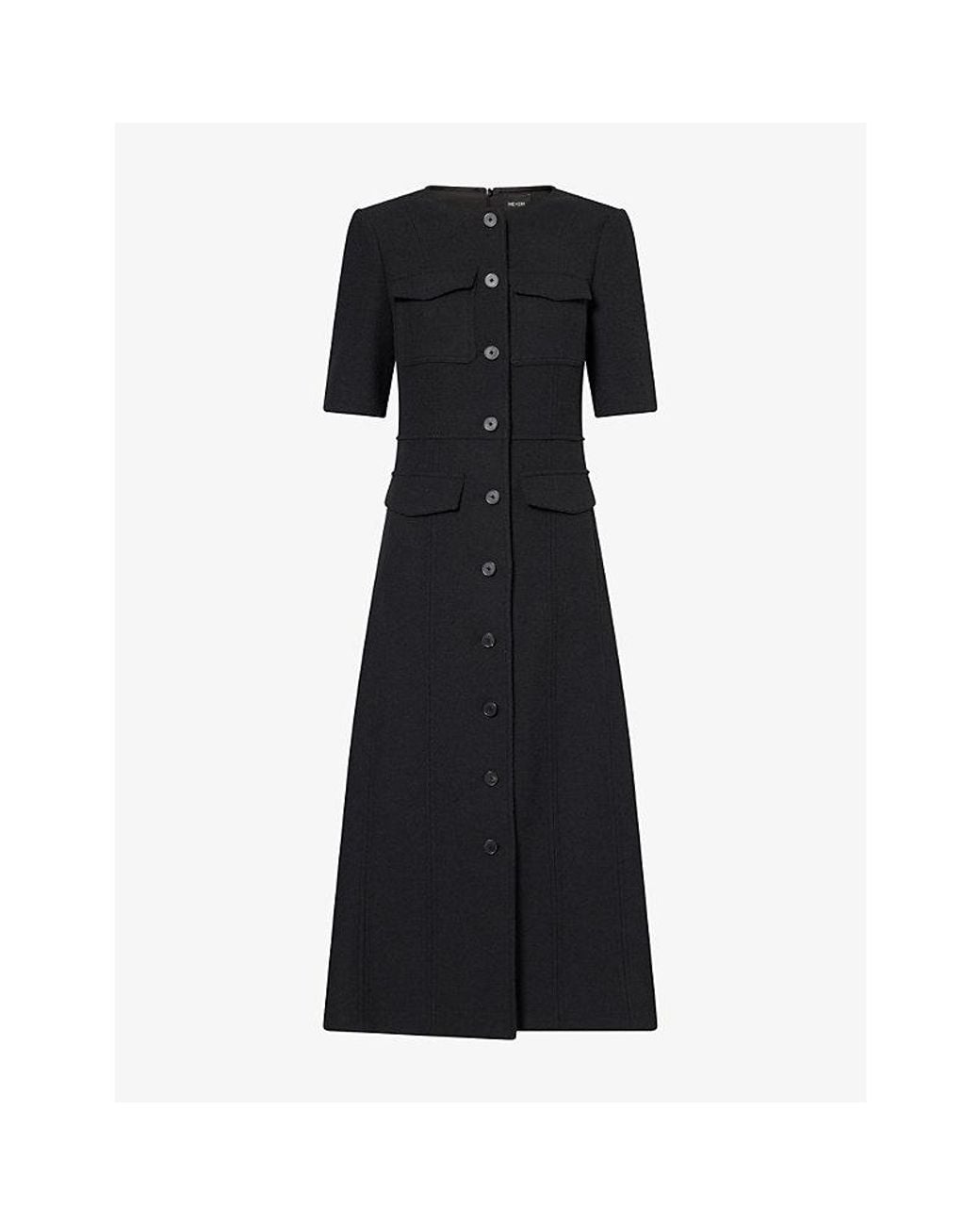 ME+EM Black Button-Front Tailored Woven Midi Dress