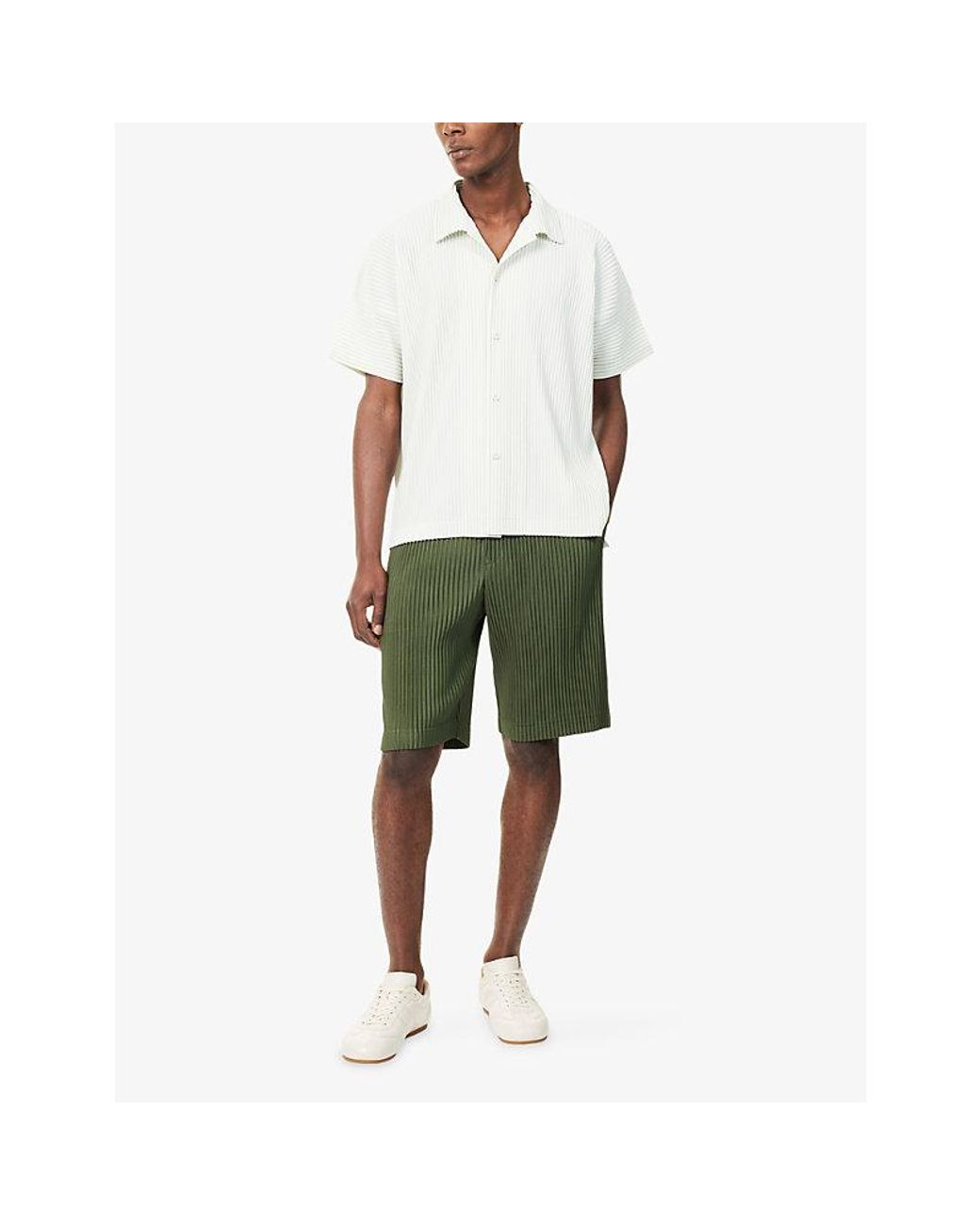 Homme Plissé Issey Miyake White Basics Pleated Knitted Shirt for men