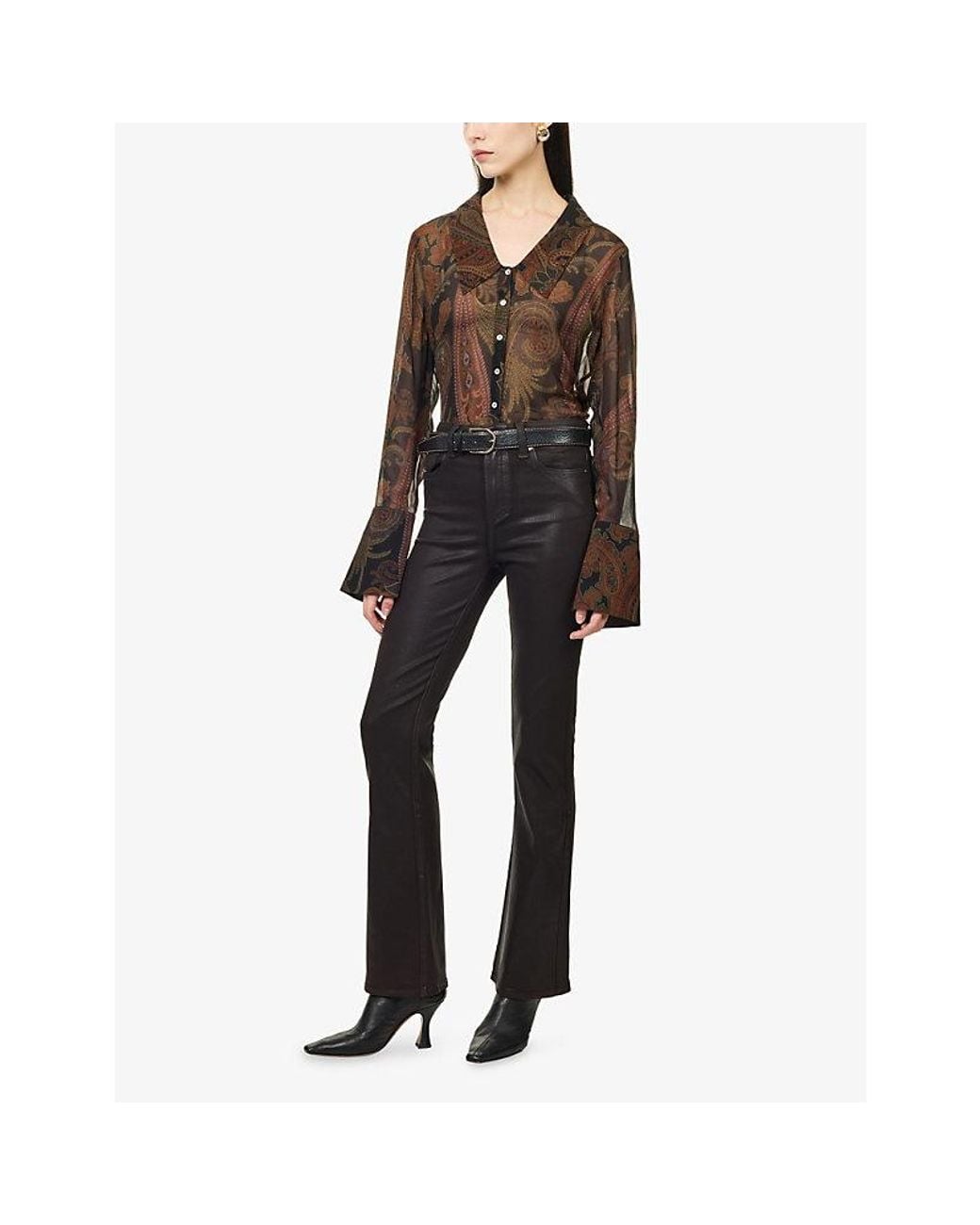 PAIGE Black Laurel Canyon Bootcut High-Rise Cotton-Blend Jeans