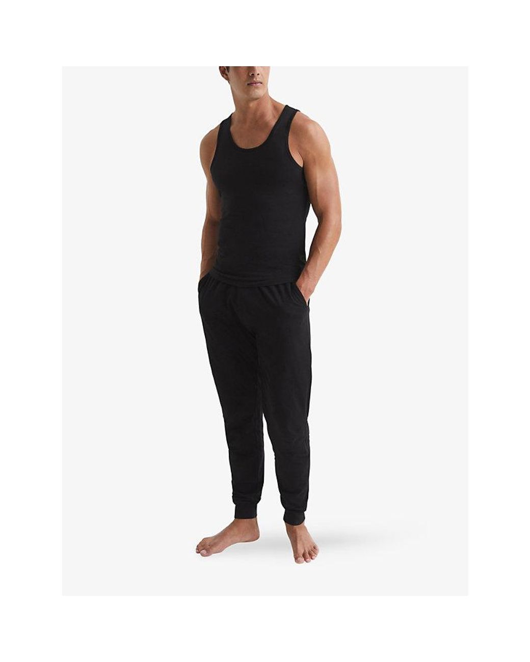 Reiss Black Vinnie Crewneck Stretch-Cotton Vest for men