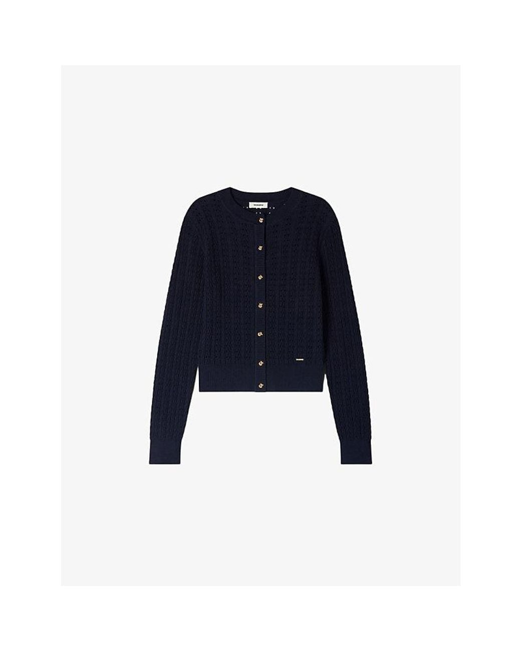 Sandro Blue Cropped Textured Knitted Cardigan