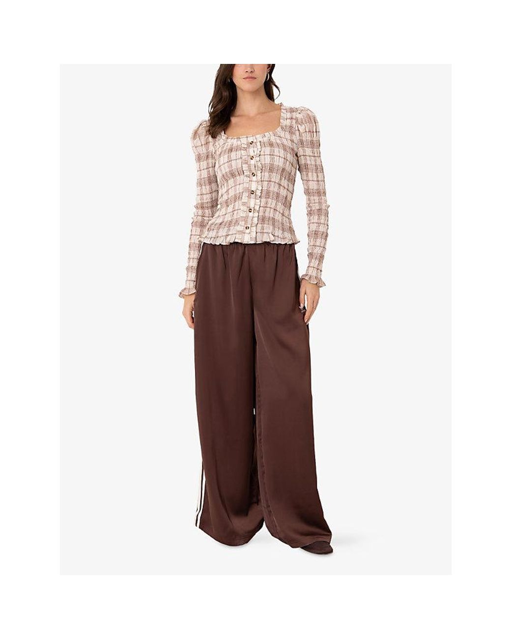 Amy Lynn White Maisie Checkered Smocked Cotton Blouse