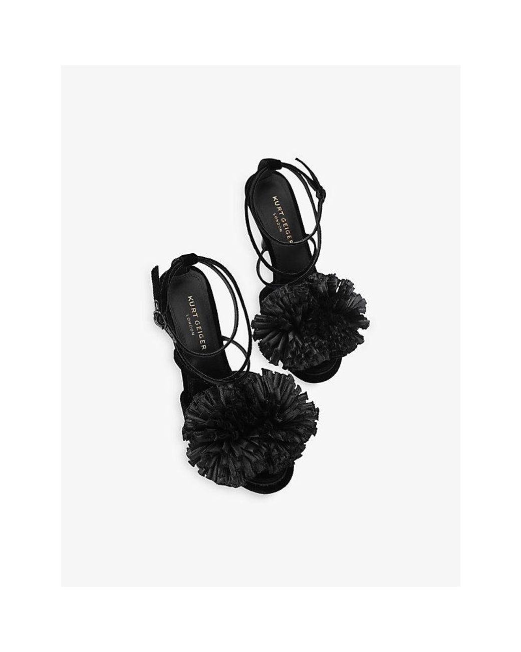 Kurt Geiger Black Pom Velvet Heeled Sandals