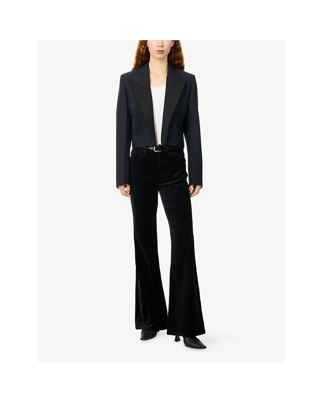 GOOD AMERICAN Black Good Legs Flared Velvet Trousers