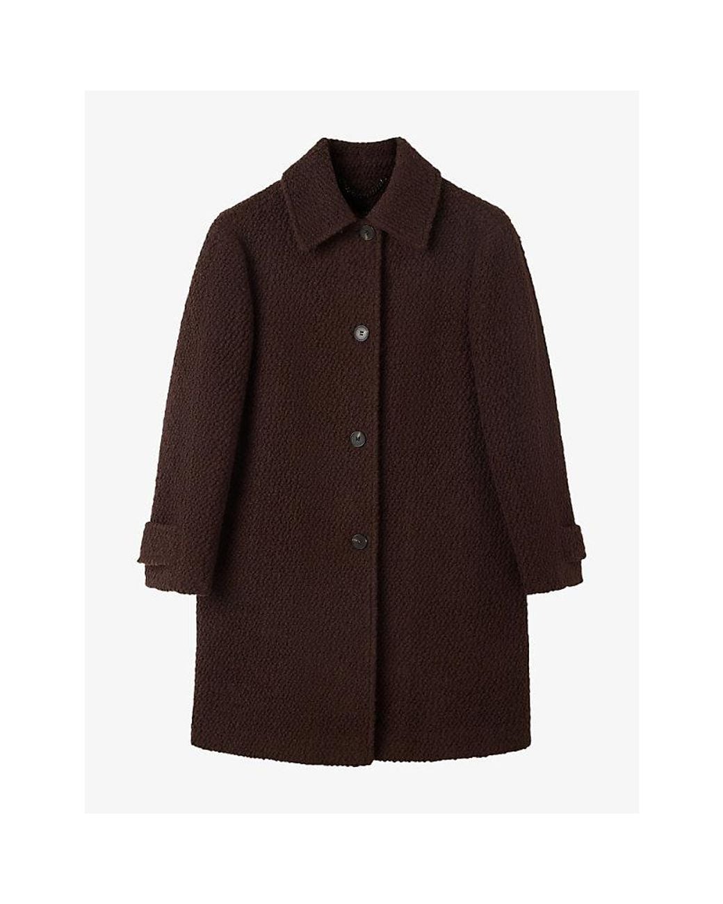 Whistles Brown Boucle Wool-Blend Coat
