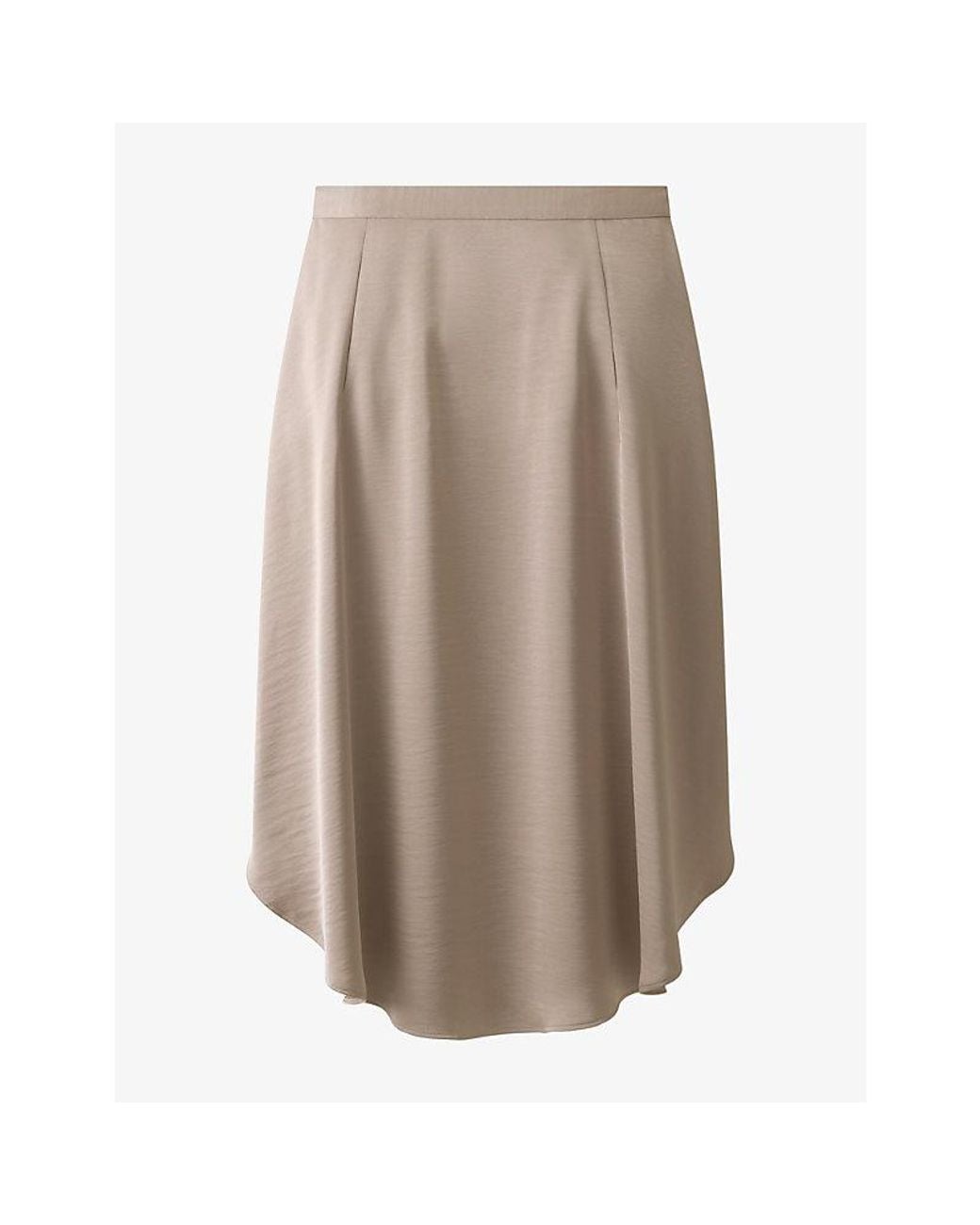 The White Company Brown Curved-Hem High-Rise Satin Midi Skirt
