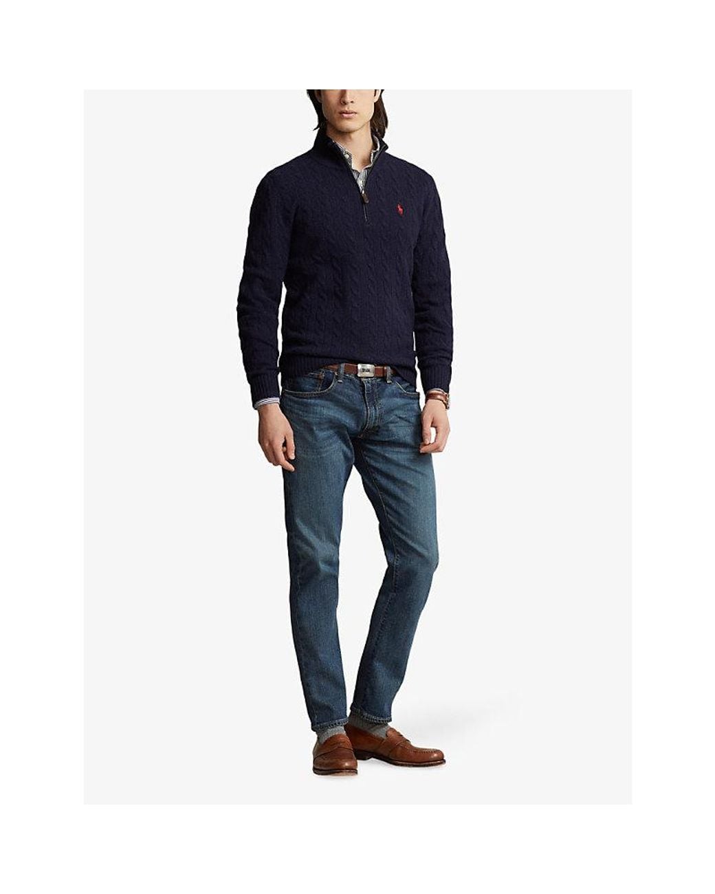 Polo Ralph Lauren Blue Logo-Embroidered Half-Zip Wool-Cashmere Blend Jumper for men