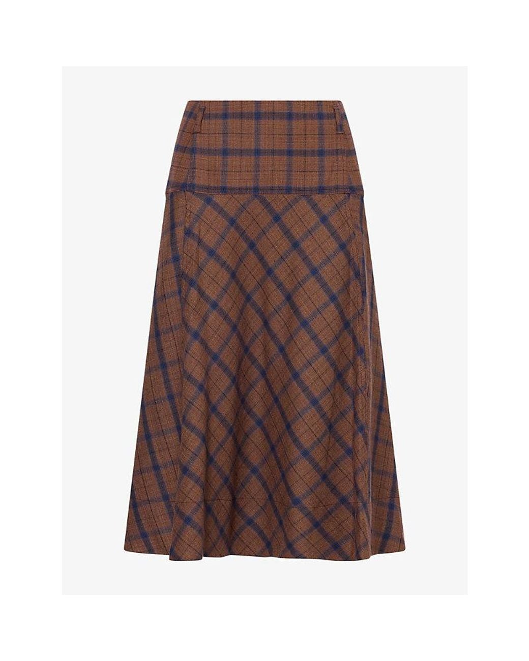ME+EM Brown Check Fit And Flare Woven Midi Skirt
