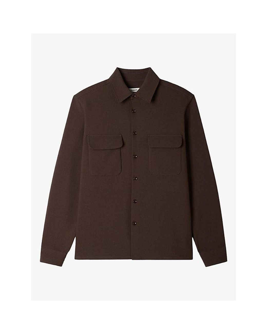 Sandro Brown Long-Sleeved Chest-Pocket Woven Shirt for men
