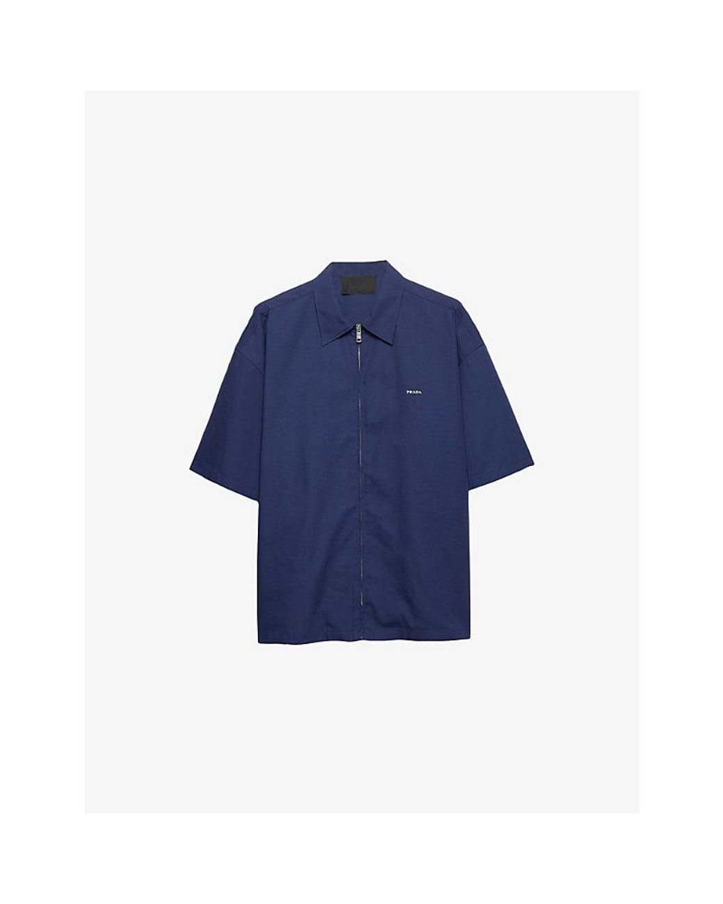 Prada Blue Short-Sleeved Technical Cotton Shirt for men