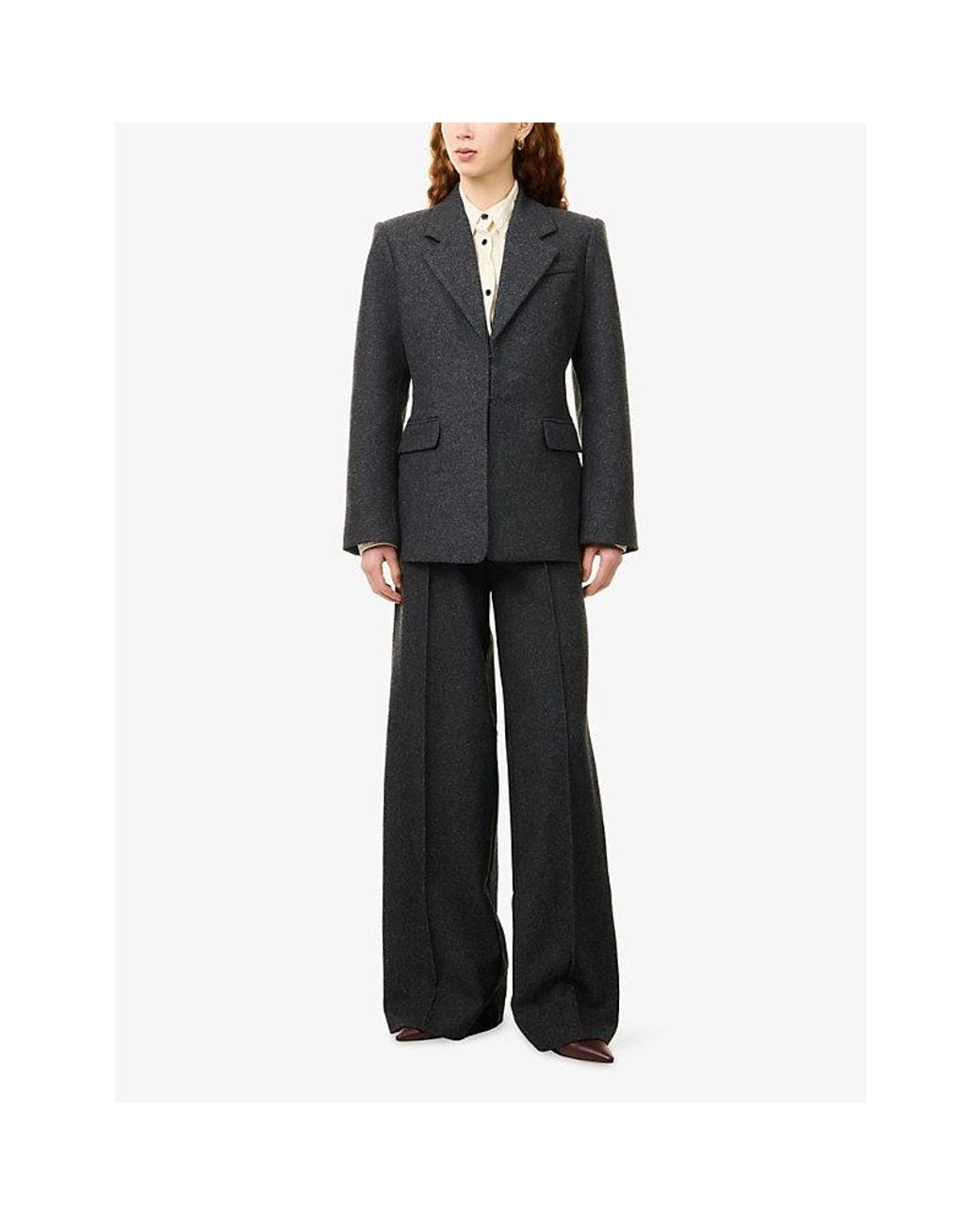 PAIGE Blue Vicenza Tailored Wool-Blend Trousers