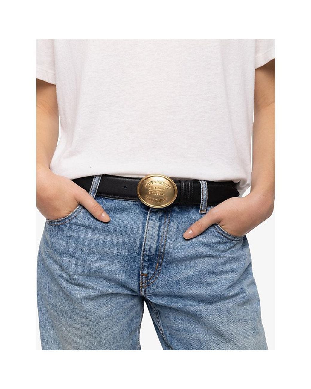 Zadig & Voltaire Black Colter Oval Logo-Engraved Leather Belt
