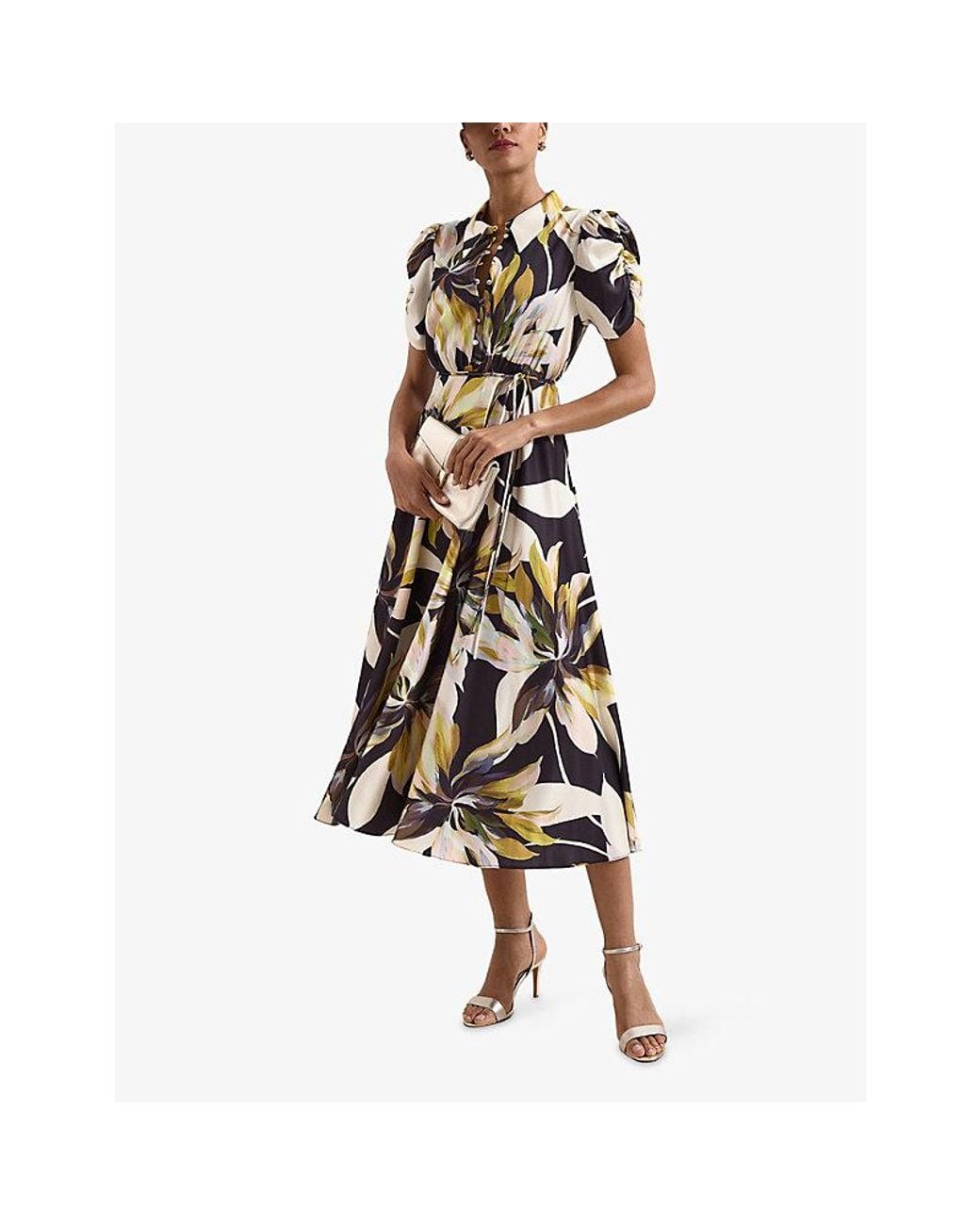 Phase Eight Metallic Bella Floral-Print Midi Shirt Dress