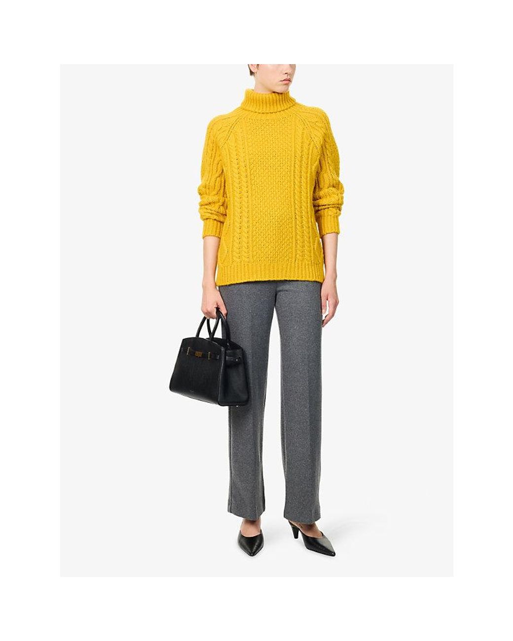 Weekend by Maxmara Yellow Aran-Knit Relaxed-Fit Wool-Blend Jumper
