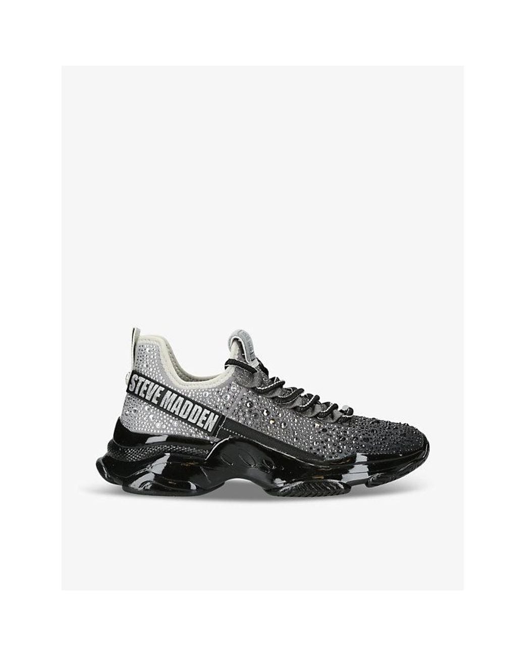 Steve Madden Black Mistica Rhinestone-Embellished Chunky-Sole Woven Trainers