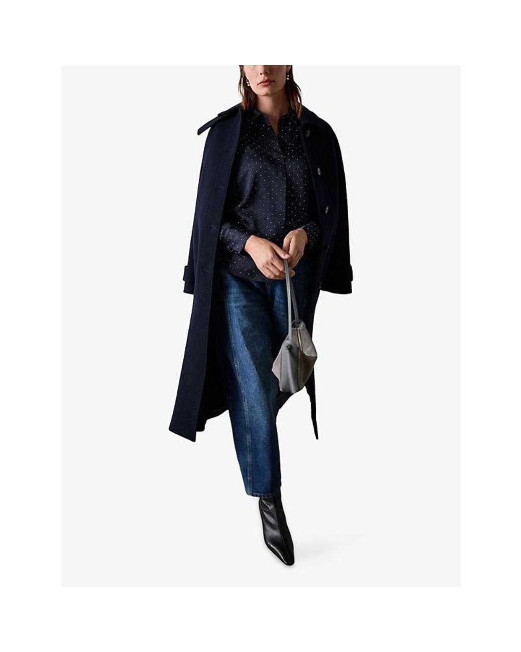 Whistles Blue Embellished-Rhinestones Hammered Satin Shirt