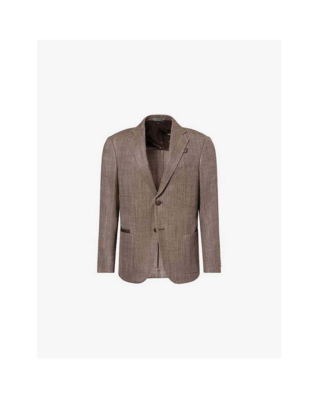 Corneliani Brown Herringbone Single-Breasted Wool And Silk-Blend Jacket for men