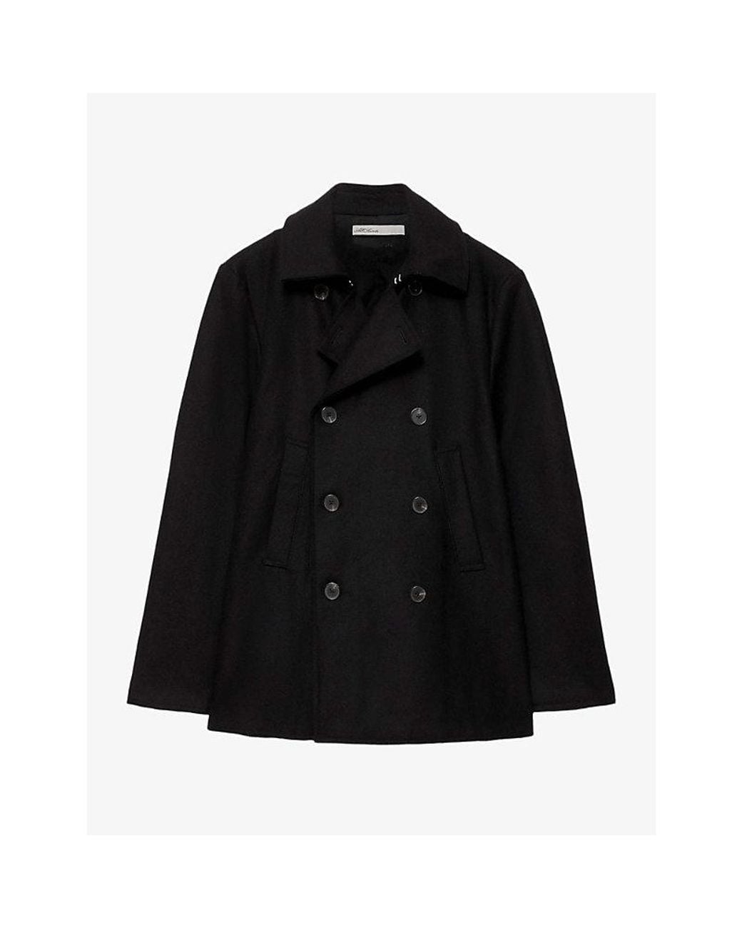 AllSaints Black Lagan Double-Breasted Wool-Blend Peacoat for men
