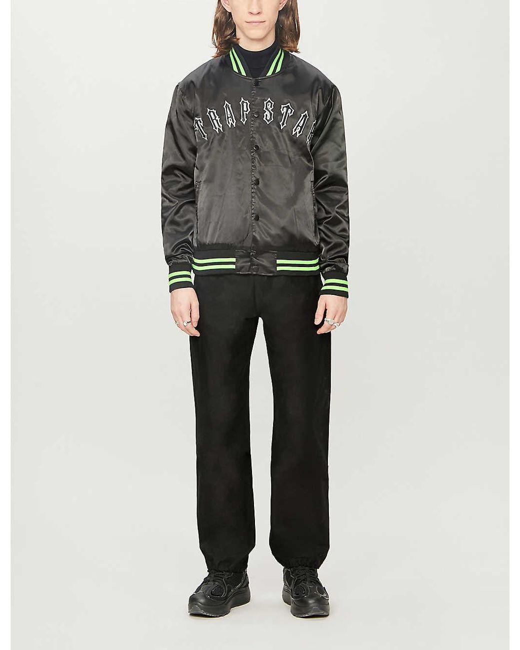 Trapstar Stripedtrim Relaxedfit Satin Bomber Jacket in Black for Men