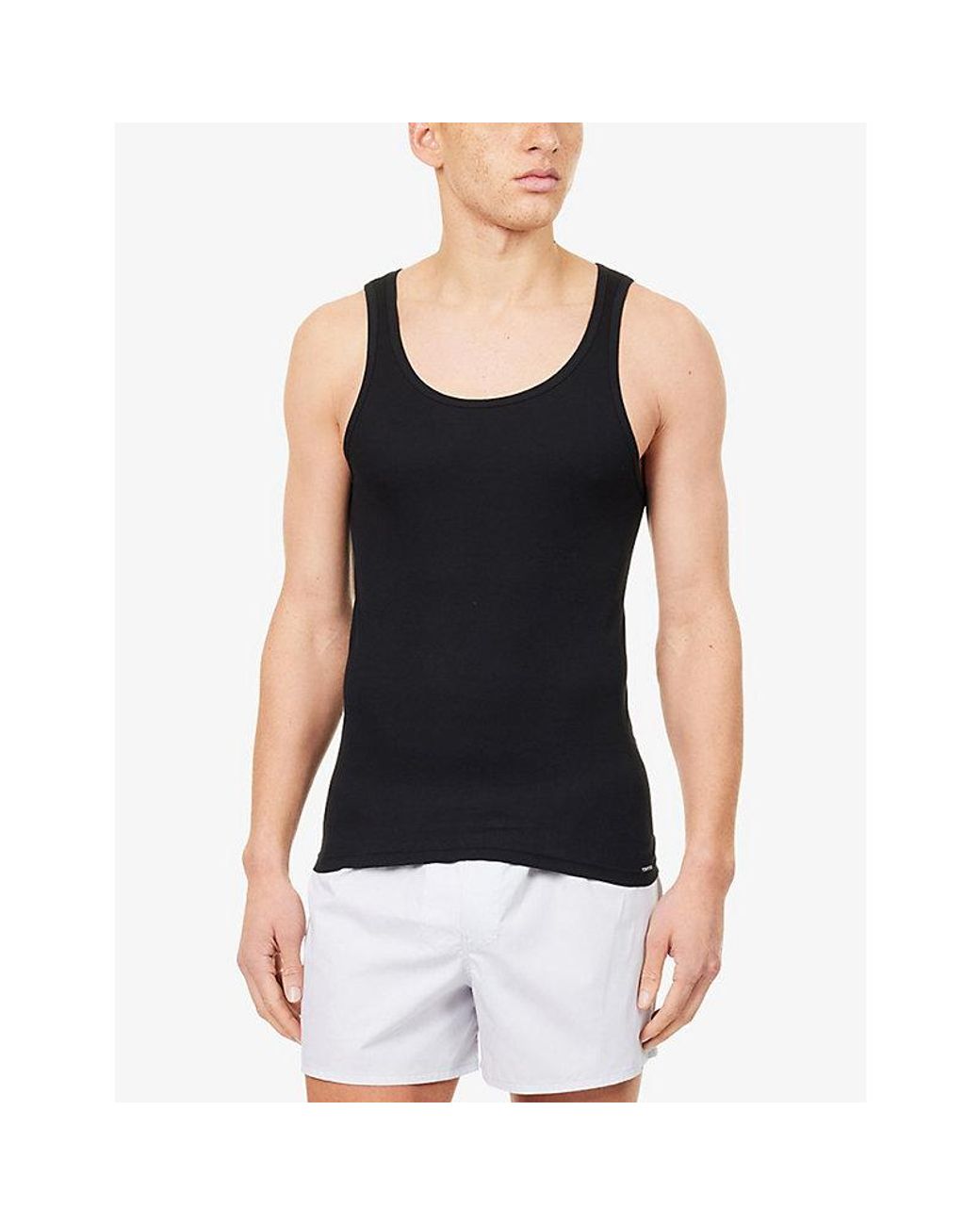 Tom Ford Black Ribbed Scoop-Neck Cotton-Blend Top for men