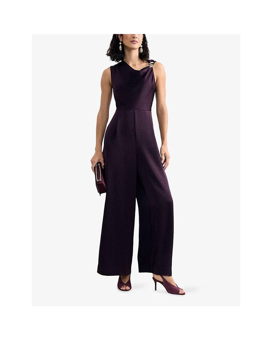 Phase Eight Purple Avril Cowl-Neck Satin Jumpsuit