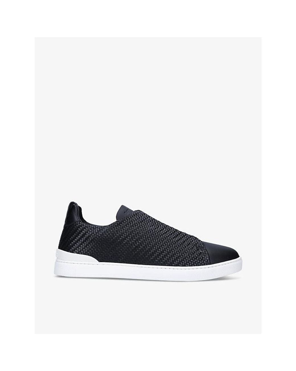Zegna Black Pelletessutatm Leather Triple Stitchtm Sneakers for men
