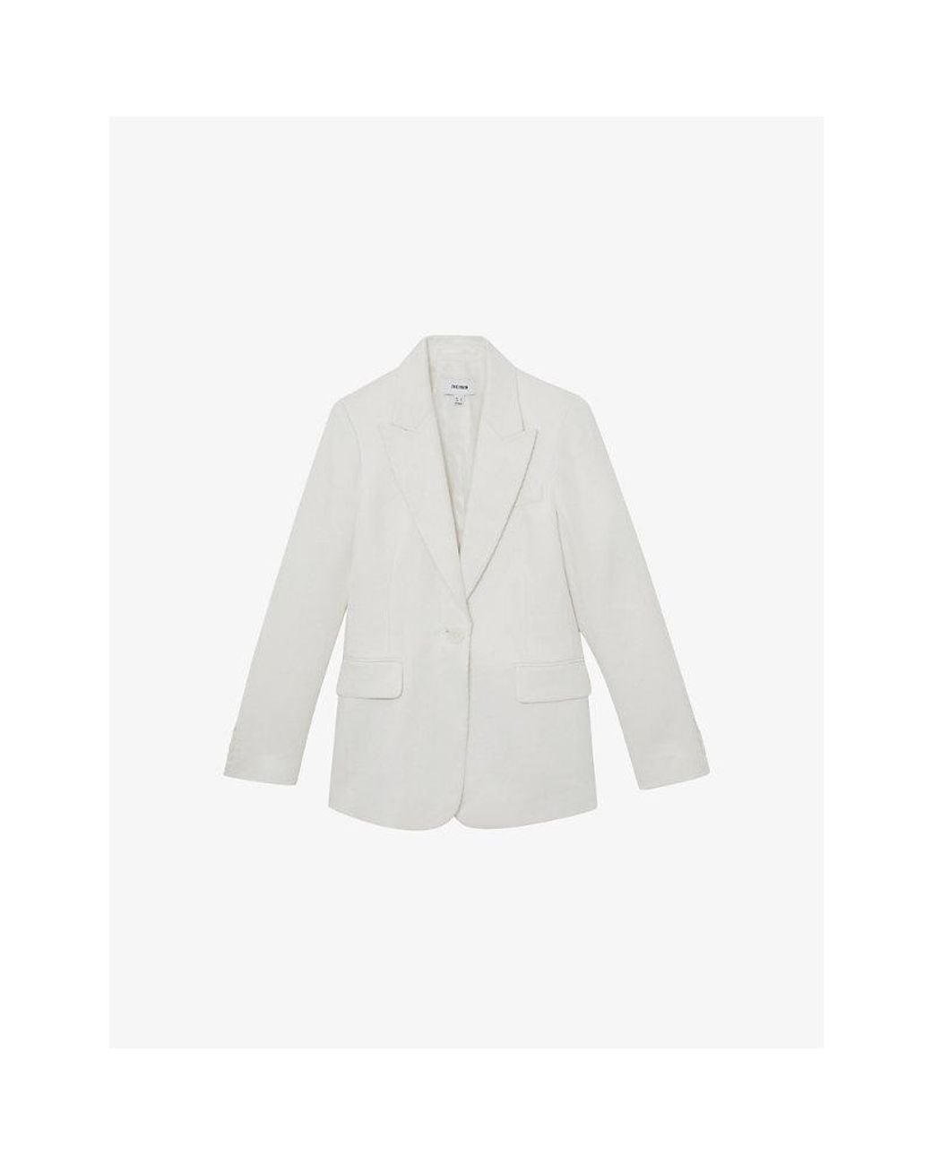 Reiss White Alyx Single-Breasted Linen-Blend Blazer