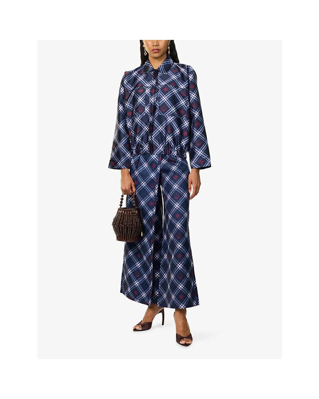 Ara Blue Checked Brand-Print Shell Bomber Jacket