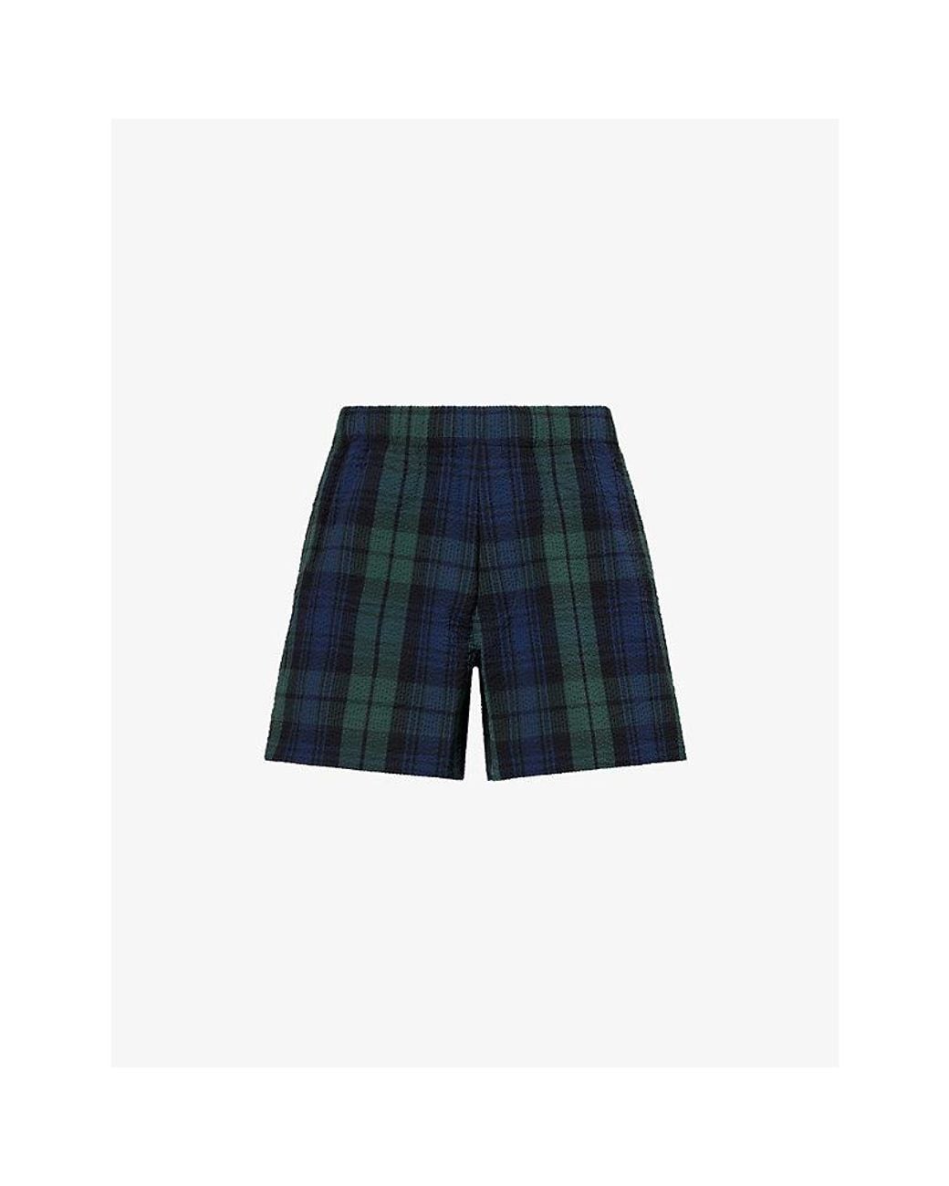 J.W. Anderson Blue Drawstring Check Seersucker Cotton Shorts