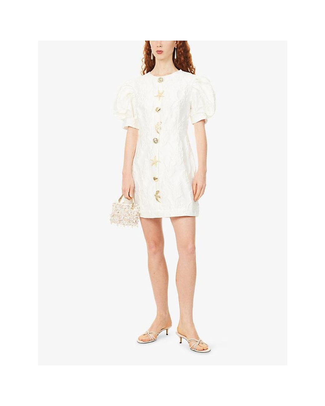 Sister Jane White Milos Brooches Woven Mini Dress