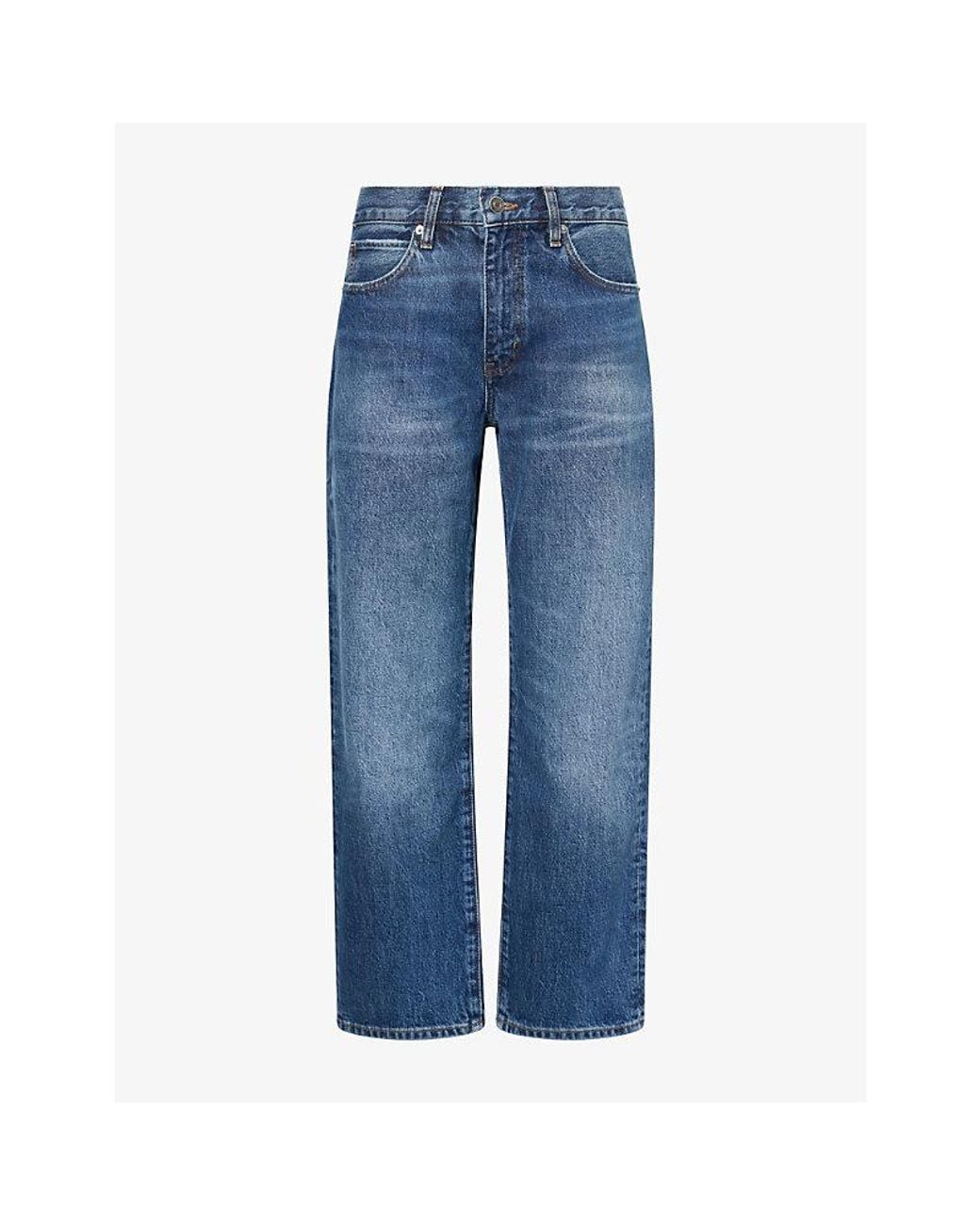 FRAME Blue The Hang Straight-Leg Cotton-Blend Jeans