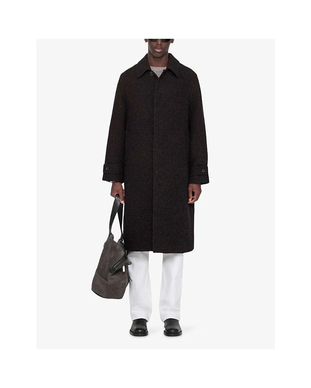 AllSaints Black Beacon Single-Breasted Wool-Blend Coat